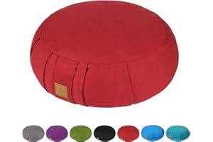 FelizMax Round Buckwheat Meditation Cushion, D=38cm H=14cm Zafu/Zabuton Meditation Pillow, Yoga Bolster, Floor Pouf, Zippered Organic Cotton Cover, Machine Washable, Crescent Yoga Pillow -Large Size