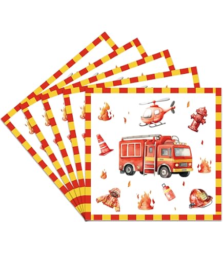 Feuer-Servietten – 100 Stück, 16,5 X 16,5 Cm (gefaltet), 2-lagig, Flammen-Design, Für Feuerwehr-Partys, Grillen & Feste