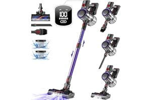 Authmic Akku Staubsauger, 38000Pa Staubsauger Kabellos, 5-in-1 Kabelloser Staubsauger, LED Touchscreen, bis zu 50 Minuten, H13 HEPA, Anti-Tangle-Bürste, für Hartböden, Teppich und Tierhaare