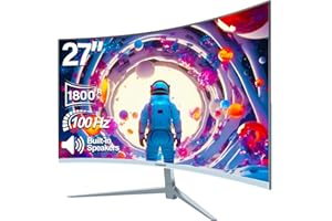 ‎GAWFOLK Gawfolk Curved Monitor 27 Zoll 100Hz mit Lautsprecher, 1800R Gebogen PC Bildschirm FHD 1080P, Weiß Computerbildschirm mit Eye Care Technologie HDMI VGA, unterstützt VESA