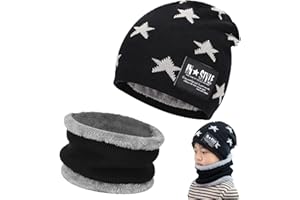 Tuofang Kinder Winter Warm Beanie Mütze und Loop Schlauchschal Set mit Fleece Gefütterte, Wintermütze und Loop Schal, für 5-15 Jahre Alt Jungen Mädchen Wintermütze Halswärmer Strickset