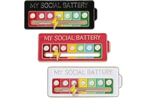 HCYANGZHANG 3 Stück Social Battery Pin,Emaille Pins,Lustige Brosche für Soziale Stimmung für 7 Tag Interaktive Stimmungsnadeln,Broschen Angstabzeichen Interaktive für Psychische Gesundheit(Schwarz+Weiß+Rot)