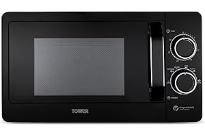 Tower T24042BLK Manual Microwave with Sleek Mirror Door, 800W, 20L, Black & Chrome