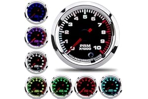 Aramox Car 2" 52mm Tacho Gauge Meter Tachometer RPM Pointer Universal 7 Colors Tachometer Revolution Meter with Measuring Range 0‑10000RPM
