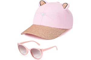 Hifot Cappello da Baseball per Bambina, Occhiali da Sole Protezione UV Regolabile Cappellino con Visiera Paillettes Berretto Bambino Estivo