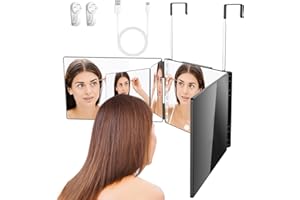 Vautvis Lustro 360 stopni z oświetleniem LED, lusterko 360 stopni, lusterko do golenia, składane lusterko, lustro do włosów, Lusterko do golenia składane, Lusterko fryzjerskie