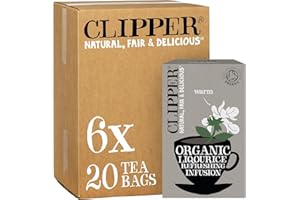 CLIPPER NATURAL, FAIR & DELICIOUS Clipper Organic Liquorice Tea Bags | 120 Infusion Liquorice Root Teabag Sachets (6 x Boxes of 20) | Bulk Buy for Home & Catering | Caffeine-Free Herbal Tea Bags | Natural, Unbleached & Biodegradable