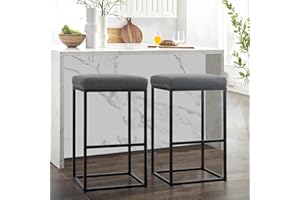 ‎ALPHA HOME ALPHA HOME Bar Stools Set of 2 with Footrest Grey 76 cm Bar Stools without Backrest Bar Stools PU Leather Seat Height Bar Chairs Backless Stool with Thick Cushion and Robust Chrome-Plated Metal Frame