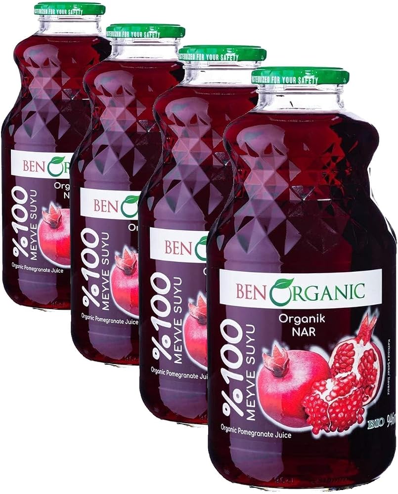 BenOrganic Nar Suyu 946 ml Cam Şişe (4 paketi)