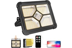 IODOO 200W Faro LED Portatile, 20600mAh Solare Faro Luce Ricaricabile Luce Lavoro Con Telecomando lampada da Luce da Campeggio LED, Proiettore LED Ricaricabile per Cantiere, Garage, Emergenza