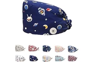 Siribelle Calot Chirurgien Femme Homme Casquette Bloc Opératoire Réglable Respirant Lavable Cheveux Long Bonnet avec Bouton