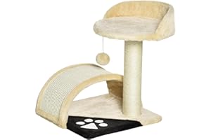 ‎PAWHUT PawHut Kratzbaum mit Spielbällen, Katzenkratzbaum, Sisalseil-Kratzstangen, Beige, 36 x 36 x 44 cm