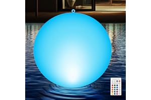 Qoolife Schwimmend Poolbeleuchtung, 38cm Solar Pool Lichter mit Fernbedienung, Aufblasbar Wasserdichte, 16 RGBW Farben und 4 Modi für Party Urlaub im Freien Weihnachten Halloween Dekoration, 1 Stück