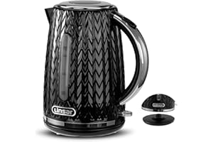 Linsar Electric Kettle, Unique Curved Texture, 1,7 L, High Gloss, Chrome Accents, Limescale Filter, Automatic switch-off, On/Off switch illuminated, Boil dry protection, 3000 Watts (Black)