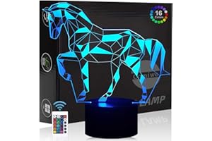 Comiwe Cheval 3D Illusion Veilleuse Jouets,Décor de Maison LED Lampe de Chevet Table,Tactile & Télécommander 16 Couleurs,Cadeau d'Anniversaire de Noël Pour Filles Garçons Enfants Amis et Famille