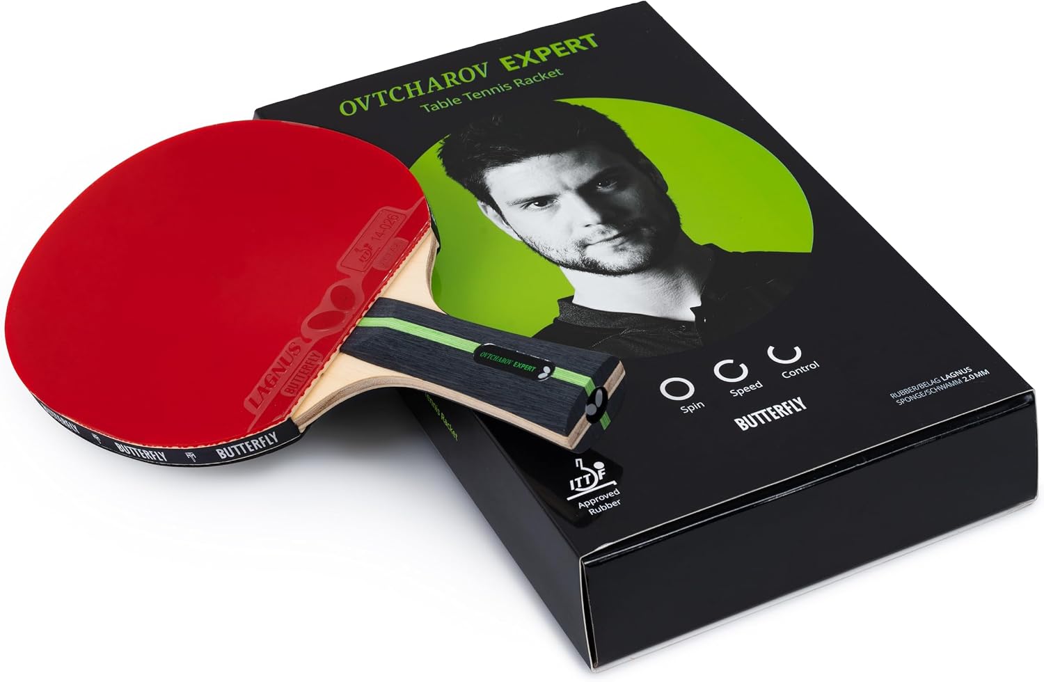 Butterfly Ovtcharov - Raqueta de tenis de mesa profesional para jugadores de ping pong de mesa ambiciosos | Aprobación ITTF para competiciones | Revestimiento extremadamente adherente/pegajoso para un