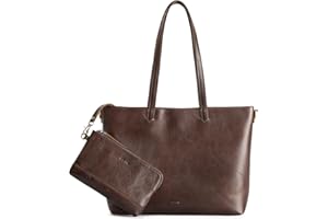 S-ZONE Damska skórzana torba typu tote crossbody duża torba robocza na ramię torebka z rękawem na laptopa i portfelem na nadgarstek zestaw 2 szt