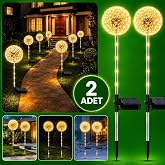 2'li G&uuml;neş Enerjili Karahindiba Bah&ccedil;e Lambası Solar LED Dekoratif Dış Mekan Aydınlatma Sıcak Beyaz