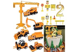Drookaen Baustellen Deko Kuchen, Bagger Tortendeko 2 Jahre, Gold Glitter 2 Geburtstagskerze, Metall Kunststoff Baustellenfahrzeuge Verkehrsschilder Kinder, Bagger Klein, Tortendeko Baustelle 2 Jahre