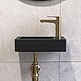 Wall Hung Basin, DeerValley Small Cloakroom Wash Basin, Rectangular Ceramic Compact Bathroom Sinks Without Overflow – 37 x 18.5 x 9cm (Right Hand, DV-1V0091R)