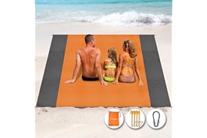 Henrycares Alfombra de Playa 250 x 200cm Grande, Mantas de Playa Antiarena Impermeable Esterilla Playa, Playa Accesorios con 4 Clavos de Fijación, Ideal para Viajes al Aire Libre (Naranja)