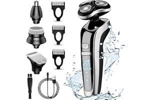 Anluomania Elektrorasierer, Rasierer Herren Elektrisch 4-in-1,Trimmer Bartschneider Wiederaufladbar Nass- und Trockenrasierer mit LED Anzeige Reiseschloss Haarschneider Nasenhaarschneider