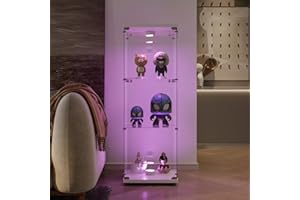 DGCZYXGL Vitrina de Cristal,3 Pisos Vitrina de Exposición con Luz LED,Vitrina Expositora para Colecciones,1 Porte et Serrure,Gabinetes de Vidrio para Salón,Dormitorio,Pasillo,42×36×125cm, Blanco