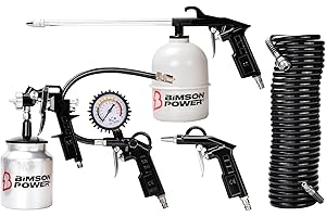 Bimson Power 5 Piece Suction Spray Gun Kit – Air Tools Set with Tyre Inflator, Blow Gun, Air Wash Gun, Paint Spray Gun & 5m Hose – 1/4” BSP – Ideal for DIY, Garage, Compressor & Workshop Use