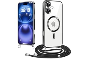 Woijrly Magnetische Handyband mit Band für iPhone 16 Hülle, [Kompatibel mit Magsafe] Handyhülle Case mit justierbarer Schnur Abnehmbar Strap, Crossbody Schutzhülle zum Umhängen Kordel, Schwarz
