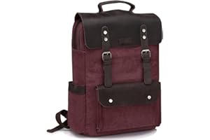 VASCHY Backpack for Men, Women Vintage Genuine Leather Canvas Rucksack for Work Travel School Fits 15.6 Inches Laptop Campus Book Bag Outdoor Recreation