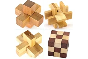 Gracelaza 4 Piezas Juguetes Rompecabezas de Madera Set - IQ Juguete Educativo - 3D Brain Teaser Puzzle de Madera - Juego Niños y Adolescentes