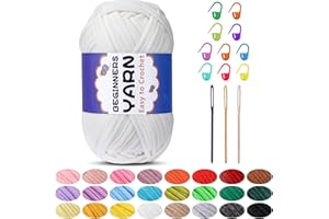 RAMLUR 200g Yarn for Crochet, Chunky Yarn for Crochet, Crochet Yarn, Thick Yarn with Large Eye Blunt Needles, Stitch Marker, Easy-to-See Stitches, Knitting Yarn for Crochet Kit Making (White)