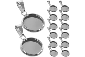 Milisten 20pcs Pendant Trays Kit Round Bezel Blanks Trays Pendant Cabochon Settings for DIY Crafting Photo Jewelry Making Silver 10mm