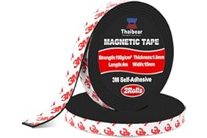 Thaibear Magnetic Tape Self Adhesive, 2 Rolls Magnetic Strips with 3M Adhesive Backing (15mm Wide x 4m Long), Magnet Tape Strip Roll Perfect for DIY, Art Projects
