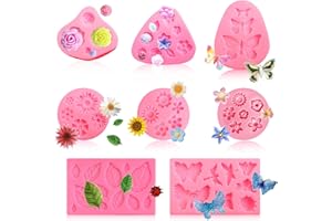 DBALL 8 Piezas Moldes de Flores para Fondant Moldes Silicona Manualidades 3D Rosa Girasol Loto Hoja Rama Moldes Fondant para Decorar Tartas Bricolaje Chocolate Vela