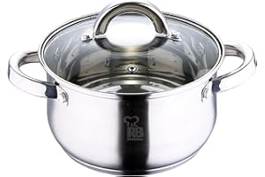 RB RENBERG RENGBER Alexander | Olla de Cocina | Cacerola de 20 cm con Tapa de Cristal | Acero Inoxidable | Mangos Ergonómicos | Cacerola de Cocina | Para Todo Tipo de Cocinas