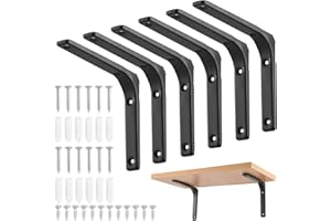 HonQiShiMY 6 x Équerres Étagère Murale Métal - Équerres de Fixation Solides pour Étagère Angle Murale, Équerres Étagère Murale Faciles à Installer, Équerres de Fixation Durables, Design Moderne