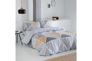 COTTON ARTean Funda Nordica Reversible GEKA Gris Cama de 180 X 190/200 50% ALGODÓN-50% POLIÉSTER. Color Gris Y Mostaza