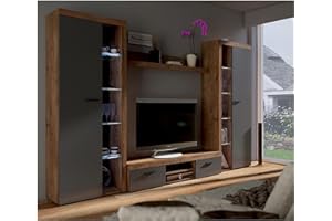 ‎KUECHEN-PREISBOMBE Küchen-Preisbombe TOP Wohnwand Rumba XL Anbauwand Wohnkombi Wohnzimmer Grau + Eiche Lefkas matt