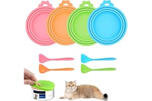 haierdidi Tapa para latas de comida para animales con 4 cucharas tapa para latas, tapa de silicona para comida para gatos, comida para perros