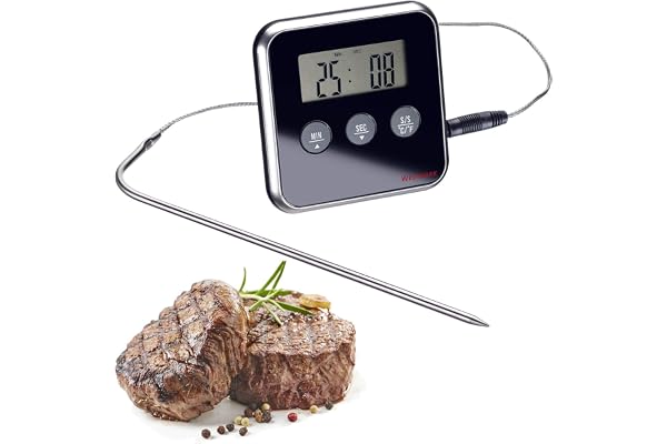 Westmark Thermomètre à Viande Digitale, Avec Fonction Alarme, A poser ou à Accrocher, Acier Inoxydable/Plastique, Argenté/Noir, 12912280