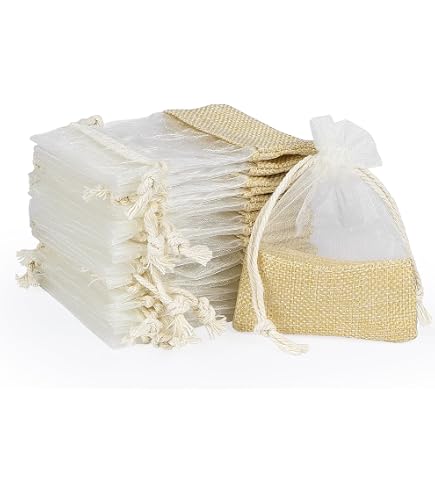 Sacs Organza DesertBoy - 100 Pièces Avec Étiquettes Kraft Pour Cadeaux Mariage