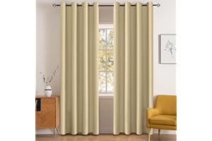 ‎YSTELLAA YSTELLAA Gardinen Vorhänge 2er Set, 140×300cm, Verdunklungsvorhänge Mit Ösen, Thermovorhang Kälteschutz Blickdicht, Schallschutz Vorhang Schlafzimmer, Outdoor Vorhang, Dunkelbeige