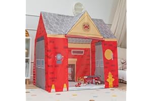 Selonis Tente De Jeu Pompier pour Enfants Forme De Pavillon pour Bébés Design Pliable Tente Pop-Up Réaliste Inspiré Utilisation Intérieure Et Extérieure 110X80x115cm, Rouge