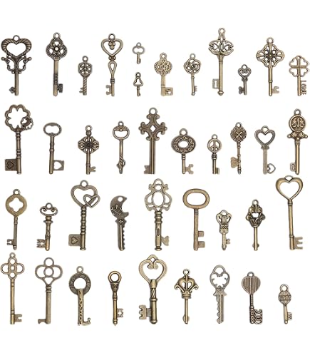Craftdady Vintage Clé Clé de vol 10 pièces clés squelette en bronze antique clé rustique, 20 pièces Breloques Ailes Libellule Charm, 20 mètres Fil Cristal Élastique
