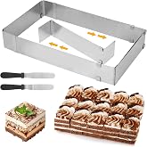 YOMKILU Adjustable Cake Mousse Mould, Stainless Steel Cake Mould, Rectangular Cake Mould with Divider and Scraper, Extendable