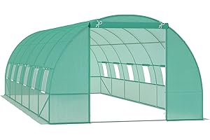 Outsunny Gewächshaus 800x300x200cm Foliengewächshaus Tomatenhaus mit Tür, 12 Fenster, Folientunnel aus verzinktem Stahl, PE, stabiles Treibhaus Pflanztunnel, inkl. Erdanker & Seilen, Grün