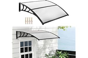 RELAX4LIFE Marquise de Porte Exterieur 120 x 100 CM, Auvent Porte d’Entrée en Polycarbonate, Protection Contre Pluie et UV, Auvent Marquise Aluminium pour Terrasse Balcon Patio