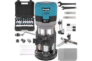 TWOWIN Outil de défonceuse à bois, 6,5 A, 1,25 CV, outil de défonceuse à bois portable, défonceuse compacte pour le travail du bois, 6 vitesses variables, base fixe, outil de travail du bois avec