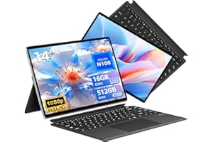 TUNHAIL 14 PoLLici Pc Portatile 2 in 1, Notebook Alder Lake-N100 CPU fino 3.40GHZ, 16GB LPDDR5 RAM 512GB SSD, Laptop Touchscreen 1920*1200 FHD IPS, WiFi 6 e BT5.2+Tipo-C, Tastiera Retroilluminata Staccabile